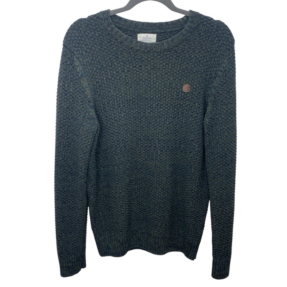 Springfield Sweater Mens Small Fisherman Green Blue Textured Pullover Crewneck